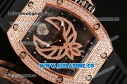 Richard Mille RM025-01 Miyota 6T51 Automatic Diamonds/Rose Gold Case with Black Dial and Black Rubber Strap