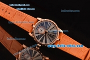 Roger Dubuis Excalibur 36 Miyota OS2064 Quartz Rose Gold Case Rose Gold Bezel with Orange Leather Strap White Dial