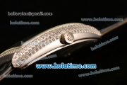 Franck Muller Cintree Curvex Ronda 762 Quartz Steel/Diamond Case with Diamond Dial and Black Leather Strap