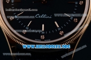 Rolex Cellini Time Clone Rolex 3132 Automatic Rose Gold Case with Black Dial and Black Leather Strap - 1:1 Origianl (BP)