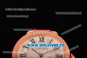 Cartier Ballon Bleu De Small Swiss Quartz Rose Gold Case with Diamonds Bezel White Dial and Hot Pink Leather Strap - Black Markers