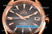 Omega Aqua Terra 150 M Co-Axial Clone Omega 8501 Automatic Rose Gold Case with Black Dial and Stick Markers - Diamonds Bezel (EF)