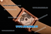Cariter Tank MC Swiss ETA 2824 Automatic Rose Gold Case with Brown Dial Diamonds Bezel and White Roman Numeral Markers