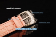 Franck Muller Long Island Swiss Quartz Movement Diamond Dial and Bezel with Pink Leather Strap