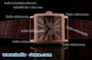 Franck Muller Master Square Swiss ETA 2824 Automatic Rose Gold Case Diamond Bezel with Brown Leather Strap and Diamond Dial