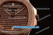 Patek Philippe Nautilus Miyota 9015 Automatic Diamonds/Rose Gold Case with Diamonds Dial and Brown Leather Strap (AAAF)