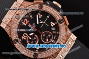 Hublot Big Bang Chrono Miyota OS20 Quartz Diamonds/Rose Gold Case with Black Dial and Diamonds Bezel