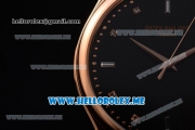 Patek Philippe Calatrava Miyota Quartz Rose Gold Case with Black Dial and Black Leather Strap Diamonds Markers