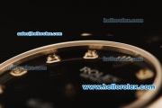 Rolex Cellini Swiss Quartz Steel Case with Black Dial and Black Leather Strap-Diamond Markers