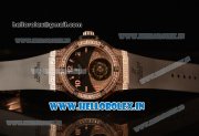 Hublot Big Bang Tourbillon Movement Rose Gold Case All Diamonds with Black Diamonds Dial and Black Rubber Strap