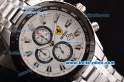 Ferrari Chrono Miyota OS20 Quartz Steel Case PVD Bezel with Steel Strap and White Dial Stick Markers Three Subdials