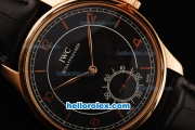 IWC Portuguese Vintage Asia 6497 Manual Winding Movement Rose Gold Case with Black Dial and Black Leather Strap
