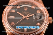 Rolex Day-Date Asia Automatic Rose Gold Case with Diamonds Markers Black Dial - Diamonds Bezel (BP)