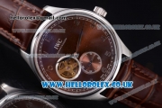 IWC Portugueser Tourbillon Hand-Wound Asia 2813 Automatic Steel Case with Brown Dial Brown Leather Strap and Arabic Numeral Markers