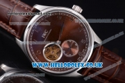 IWC Portugueser Tourbillon Hand-Wound Asia 2813 Automatic Steel Case with Brown Dial Brown Leather Strap and Arabic Numeral Markers