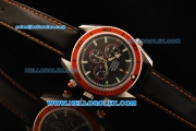 Omega Seamaster Chronograph Miyota Quartz Movement Steel Case with Black Dial and Black Leather Strap