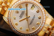 Rolex Datejust Automatic Movement Golden Case and Golden Strap with White Dial and Diamond Markers