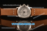 Rolex Explorer Chronograph Miyota OS20 Quartz Steel Case with White Dial Steel Bezel and Brown Leather Strap