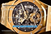 Audemars Piguet Royal Oak Skeleton Tourbillon Swiss Tourbillon Manual Winding Yellow Gold Case Skeleton Dial With Dots Markers Yellow Gold Bracelet