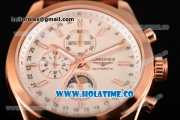 Longines Master Moonphase Miyota OS10 Quartz with Date Rose Gold Case with White Dial Stick Markers and Brown Leather Strap