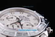 Rolex Daytona Oyster Perpetual Chronometer Automatic with White Diamond Bezel,White Dial and Diamond Marking-Leather Strap