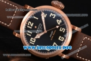 Zenith Pilot Type 20 Extra Special Miyota 9015 Automatic Rose Gold Case with Black Dial Number Markers and Brown Leather Strap - 1:1 Original