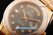 Rolex Day Date II Automatic Movement Full Rose Gold with Diamond Bezel - Diamond Markers and Black MOP Dial