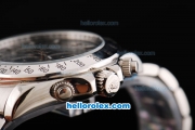 Rolex Daytona II Automatic Movement Silver Case with Black Dial and White Stick Marker-SS Strap