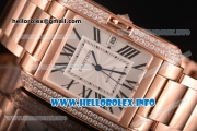 Cartier Tank Anglaise Miyota 9015 Automatic Rose Gold Case/Bracelet with Silver Dial and Roman Numeral Markers - Diamonds Bezel