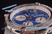 Breitling Chronomat B01 GMT Swiss Valjoux 7750 Automatic Steel Case/Strap with Diamond Bezel - Blue Dial