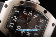 Richard Mille RM007 Silver Case with White Number Markers and Black Leather Strap