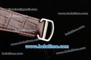 Cartier Tank MC Miyota 8245 Automatic Steel Case with Brown Leather Strap White Dial and Diamond Bezel