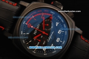 Ferrari Chronograph Miyota Quartz Movement PVD Case with White/Red Arabic Numerals - Black Leather Strap