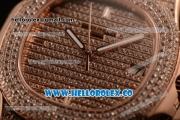 Patek Philippe Nautilus Miyota 9015 Automatic Diamonds/Rose Gold Case with Diamonds Dial and Brown Leather Strap (AAAF)