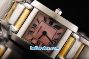 Cartier Tank Quartz Movement Pink Dial with Steel Case and Two Tone Strap