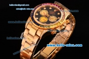 Rolex Daytona Rainbow Chrono Swiss Valjoux 7750-SHG Automatic Yellow Gold Case/Strap with Colorful Diamond Bezel and Black Dial