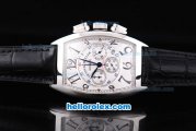 Franck Muller Casablanca Quartz Movement with White Dial and Silver Case-Leather Strap