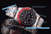 Rolex GMT Master Vintage Swiss ETA 2836 Automatic Black/Red Bezel with Black Dial and Steel Bracelet-White Markers