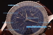 Breitling Montbrillant Swiss Valjoux 7751 Automatic Steel Case with Blue Dial and Brwon Leather Strap