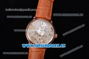 Audemars Piguet Jules Audemars Skeleton Tourbillon Asia ST25 Automatic Rose Gold Case Silver Dial Roman Numeral Markers and Brown Leather Strap