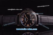 Panerai Luminor Base Pam 000 Asia 6497 Manual Winding PVD Case with Black Dial and Black Leather Strap