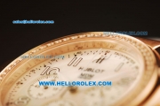 Hublot MDM Chronograph Swiss ETA Quartz Rose Gold Case with Diamond Bezel and White MOP Dial-White Rubber Strap