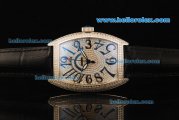 Franck Muller Casablanca Swiss ETA 2836 Automatic Movement Steel Case with Diamond Dial and Black Leather Strap