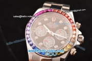 Rolex Daytona Chronograph Miyota OS20 Quartz Steel Case/Strap with Colorful Diamond Bezel and Black Dial