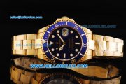 Rolex Submariner Swiss ETA 2836 Automatic Movement Gold Case and Strap with Blue Bezel and White Markers 43mm