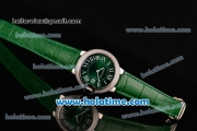 Cartier Ballon Bleu Swiss Quartz Stainless Steel Case with Green Leather Strap Diamond Bezel and Green Dial