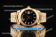 Rolex Day-Date Swiss ETA 2836 Automatic Yellow Gold Case/Bracelet with Black Dial and Stick Markers (BP)