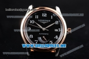 Longines Master Power Reserve Swiss ETA 2824 Automatic Steel Case with Black Dial and Black Leather Strap Rose Gold Bezel