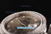 Rolex Day Date II Automatic Movement Full Steel with Diamond Bezel-Diamond Markers and Grey Dial