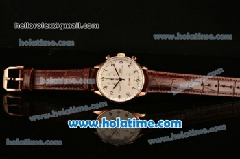 IWC Portuguese Chrono Miyota OS20 Quartz Rose Gold Case with Brown Leather Strap and White Dial